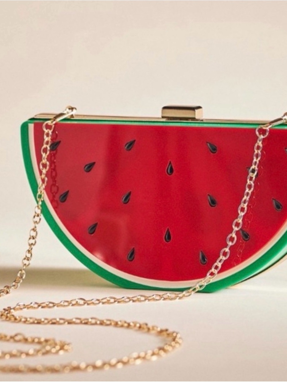 Anthropologie PERNILLE ROSENKILDE Watermelon Slice Clutch, gold hardware NWT